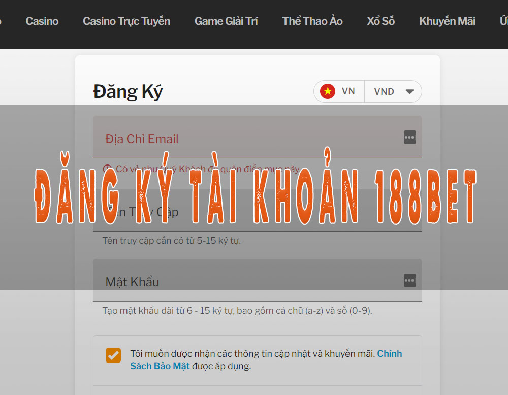 Hướng dẫn cách đăng ký tài khoản 188Bet: Đơn giản ai cũng tạo được